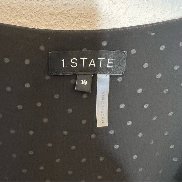 New 1 State Black & White Polka Dot Midi Button Down Dress Womens size 10 - Picture 4 of 6